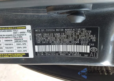 2009 Toyota Corolla S z USA, uszkodzony, nr VIN 2T1BU40E09C121551